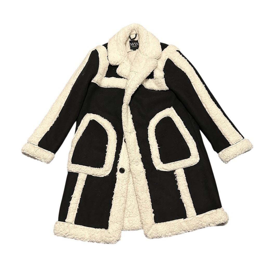 Boohoo man Black and Cream Teddy men Jacket, NWT, size large - Picture 7 of 16